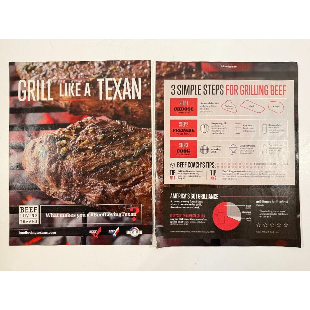 Grill Like A Beef Loving Texan Steak 2 Page Advertisement Print Ad